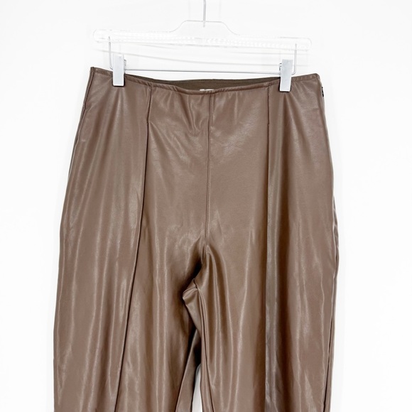 Abercrombie & Fitch Vegan Leather Slit Leg Flare Pants L Brown - Picture 4 of 6